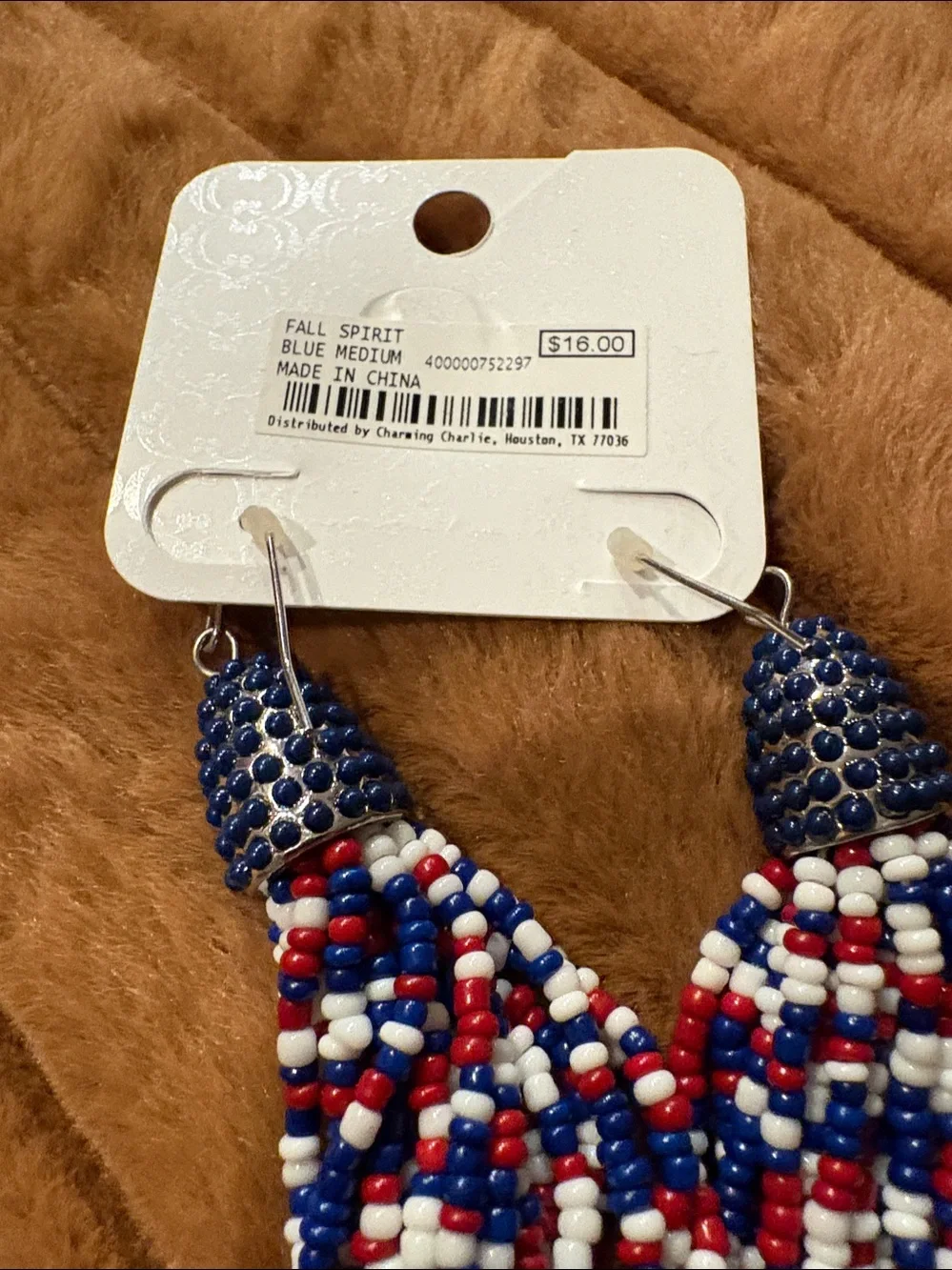 C Red White and Blue Beaded Tassel Earrings